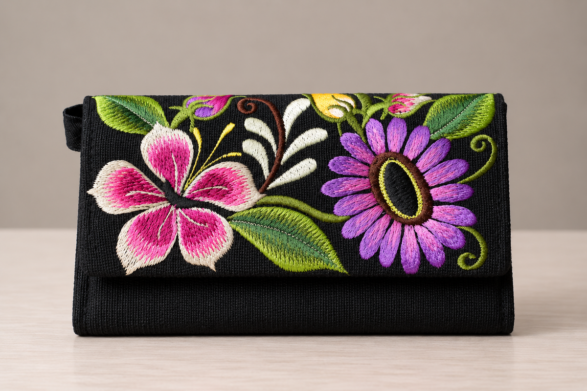 Cartera De Mujer Con Bordado De Flores